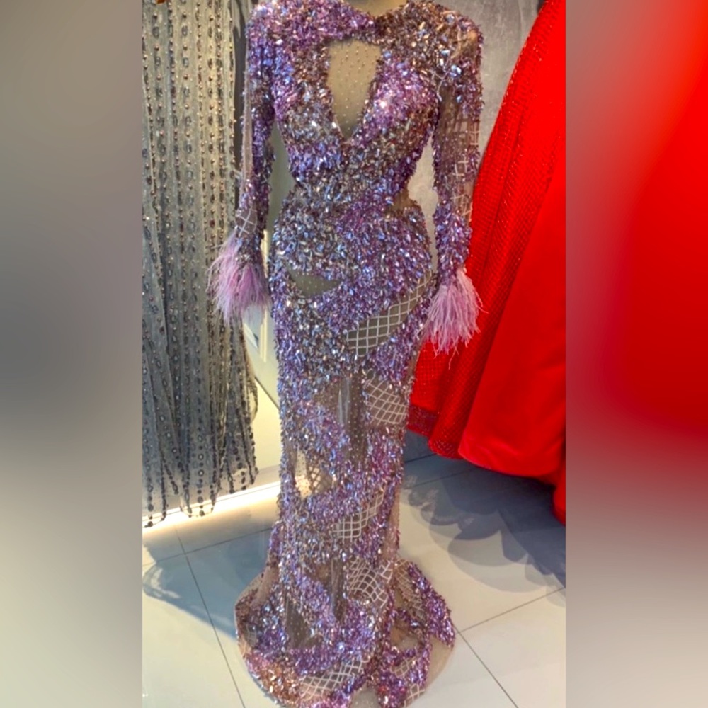 Formal beaded wedding guest event gown